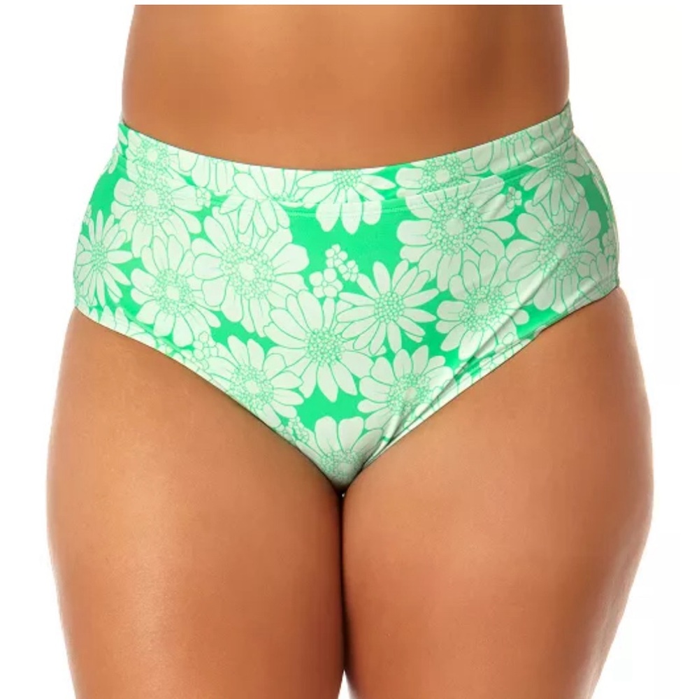 New Salt + Cove Juniors' Plus Size Printed High-Waist Swim Bottoms Green…